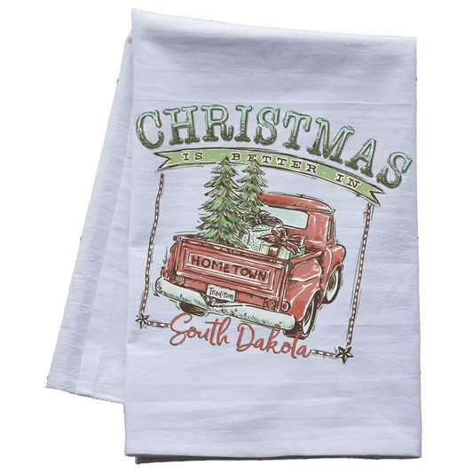 Christmas is Better in South Dakota Flour Sack Tea Towel - Red Design