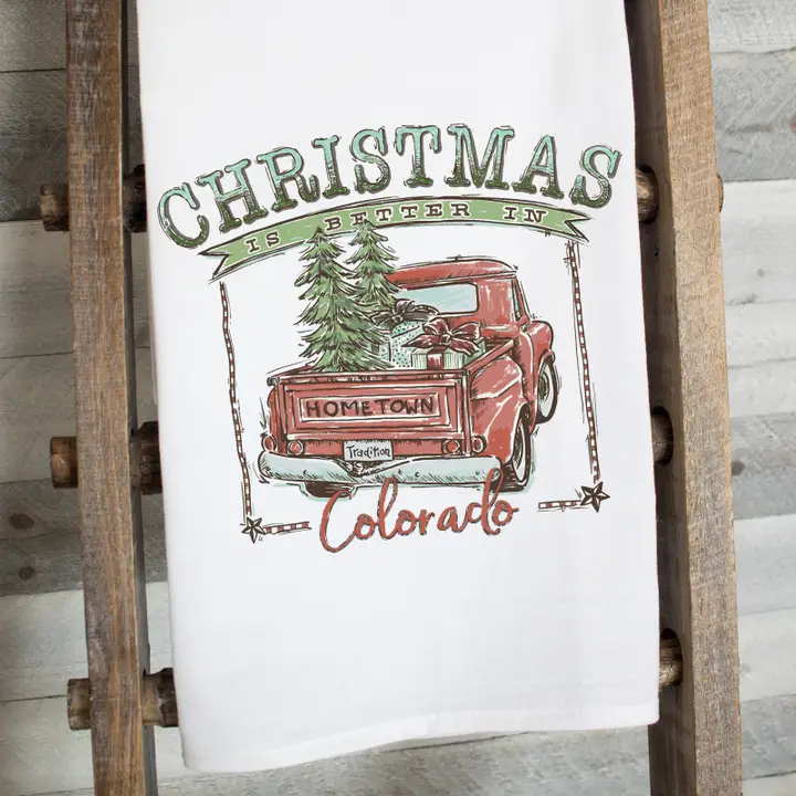 Christmas is Better in Colorado Flour Sack Tea Towel - Festive Red Design