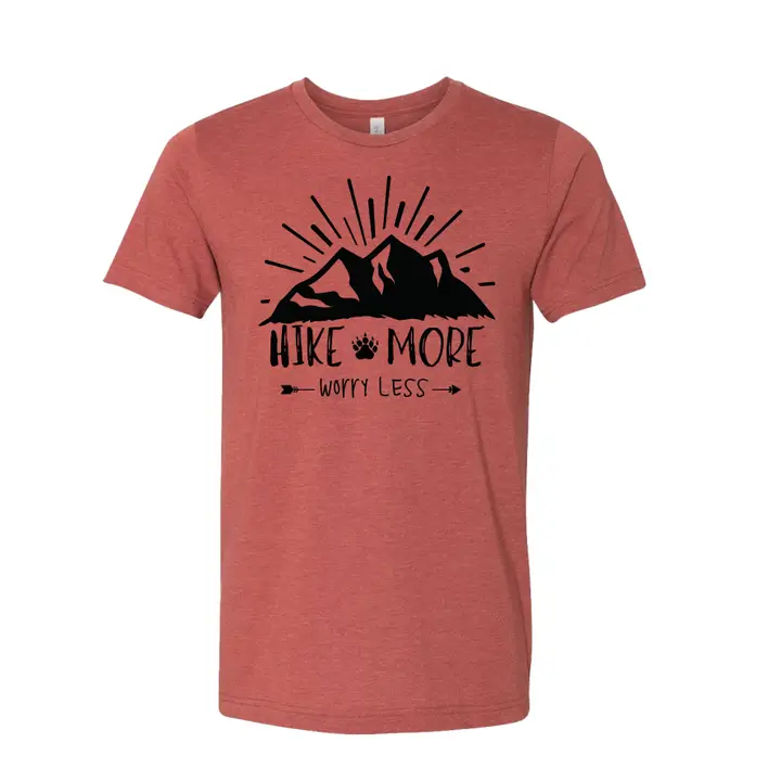 Hike More Worry Less Graphic T-Shirt – Adventure-Inspired Outdoor Tee