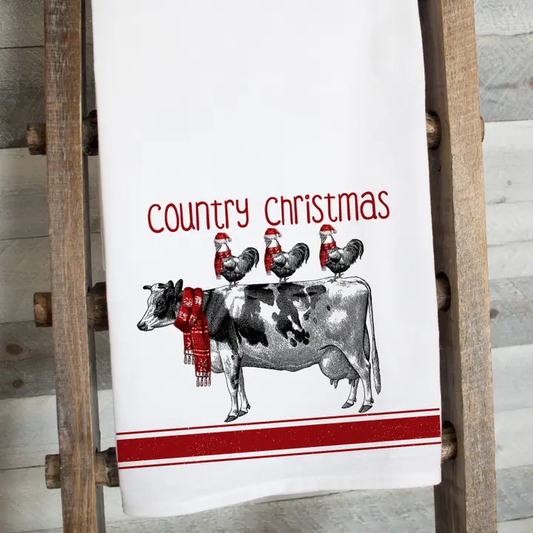 Country Christmas Flour Sack Tea Towel – Rustic Holiday Kitchen Decor