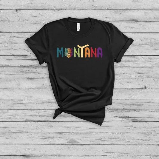 Colorful Montana Bear Graphic T-Shirt – Bold Wildlife Adventure Tee