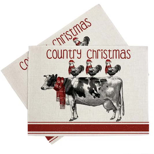 Country Christmas Linen Placemat – Rustic Holiday Table Decor