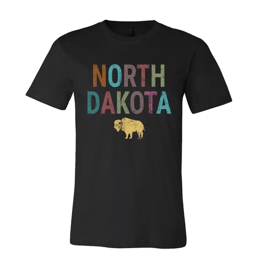 Distressed North Dakota Graphic T-Shirt – Vintage-Inspired Rustic Style