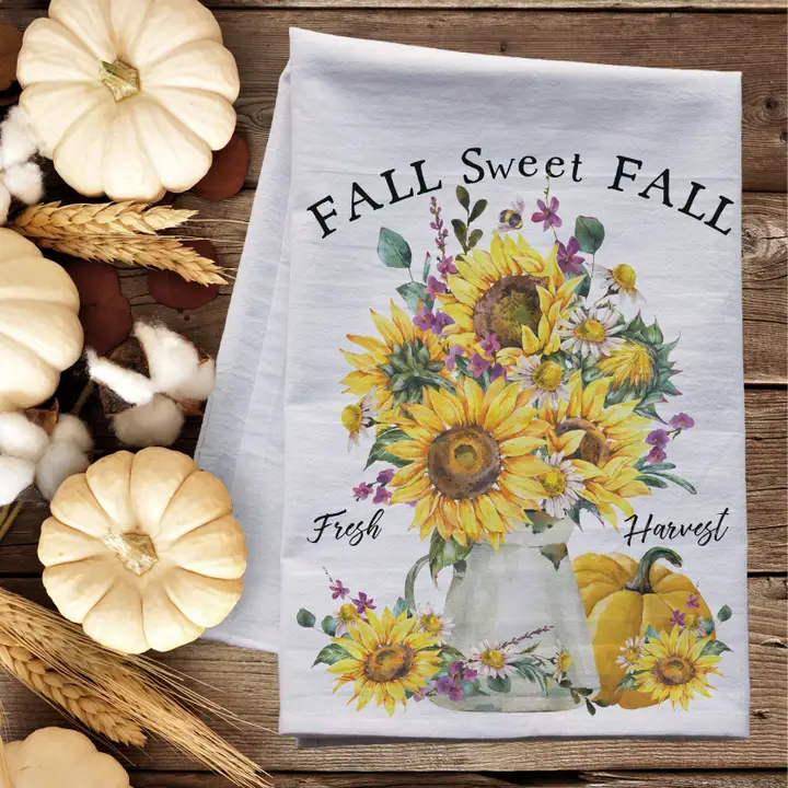 Fall Sweet Fall Flour Sack Tea Towel – Cozy Autumn Kitchen Decor