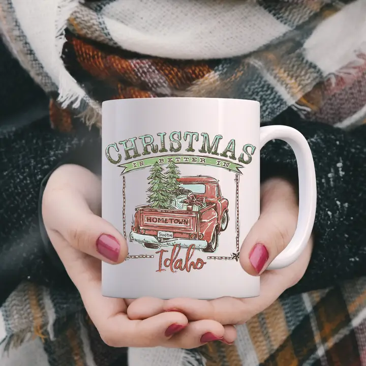 Christmas is Better in Idaho White Ceramic Mug - Red Design