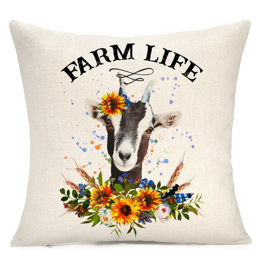 Farm Life Goat Throw Pillow – Rustic Farmhouse Home Decor