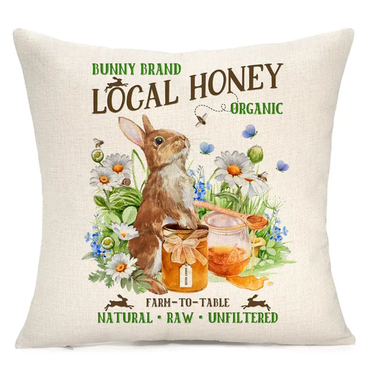 Bunny Brand Honey Throw Pillow – Perfect for Spring & Easter Home Decor