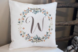 Rustic wreath Monogram pillow on soft white velour - beautiful wedding, or housewarming gift