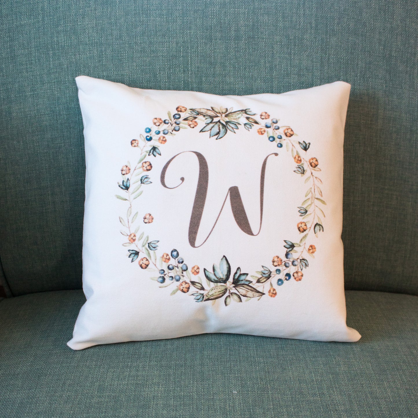 Personalized Rustic Wreath Monogram Throw Pillow