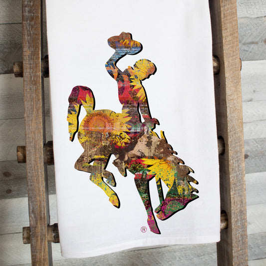 Sunflower Bucking Horse Tea Towel | Summer Western Kitchen Towel