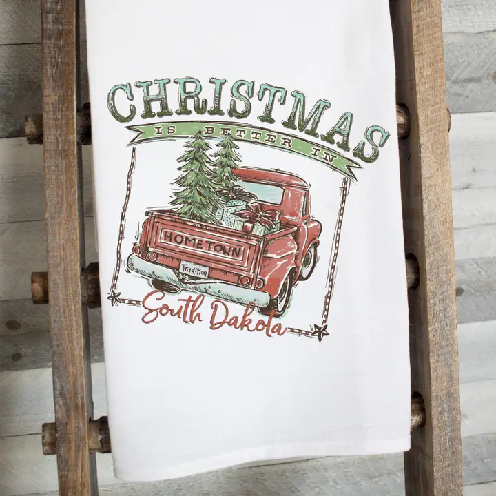 Christmas is Better in South Dakota Flour Sack Tea Towel - Red Design