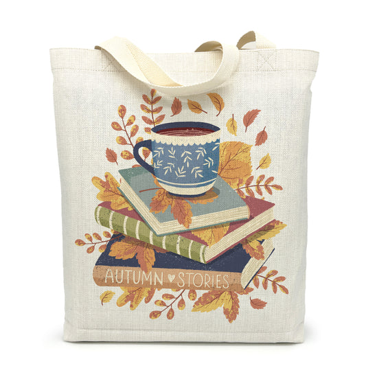 Autumn Books and Coffee Canvas Tote Bag Reusable Canvas Tote Bag