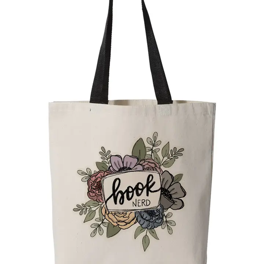 Floral Book Nerd Canvas Tote Bag