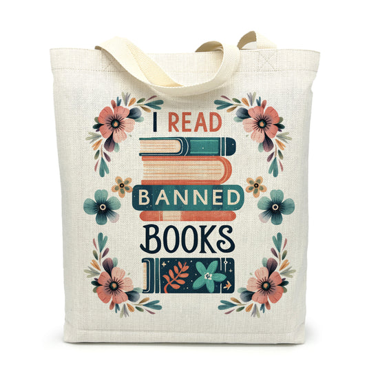 I Read Banned Books Autumn Flowers Canvas Tote Bag