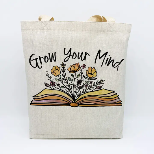 Grow Your Mind Canvas Tote Bag – Inspirational Book Lover’s Bag