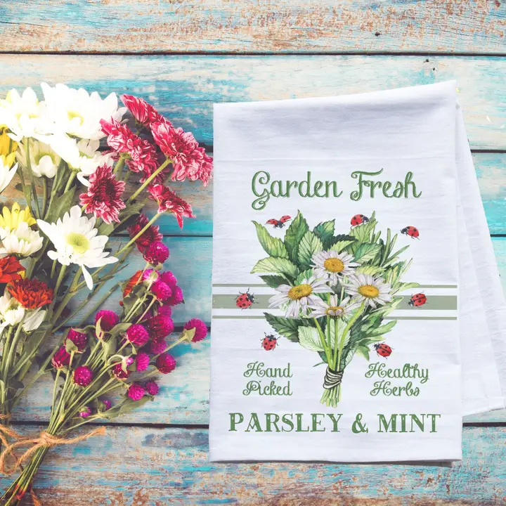 Garden Fresh Parsley & Mint Flour Sack Tea Towel – Rustic Kitchen Decor