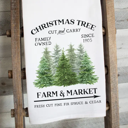 Cut & Carry Christmas Tree Flour Sack Tea Towel – Festive Rustic Kitchen Decor