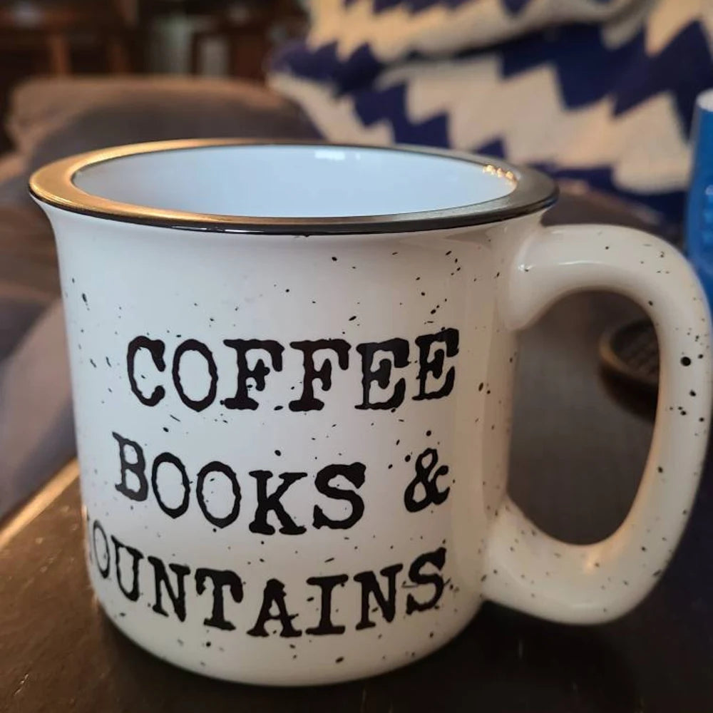 Coffee Books and Mountains Ceramic Coffee Mug