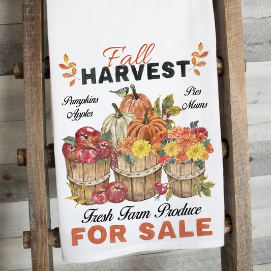 Fall Harvest Flour Sack Tea Towel – Rustic Autumn Kitchen Decor