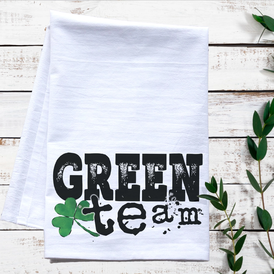 Green Team St. Patty’s Day Flour Sack Tea Towel – Festive Irish Kitchen Decor