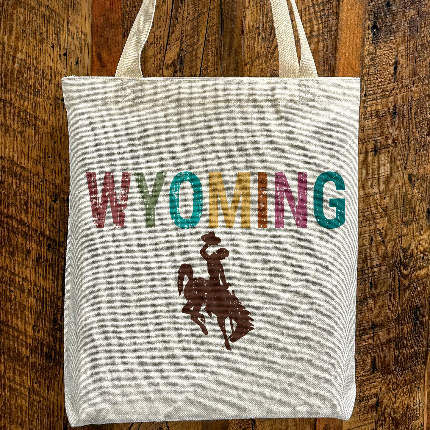 Distressed “WYOMING” Color Block Tote