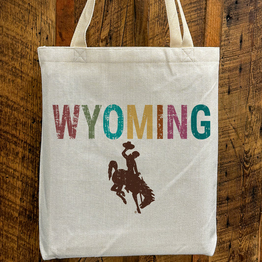 Distressed “WYOMING” Color Block Tote