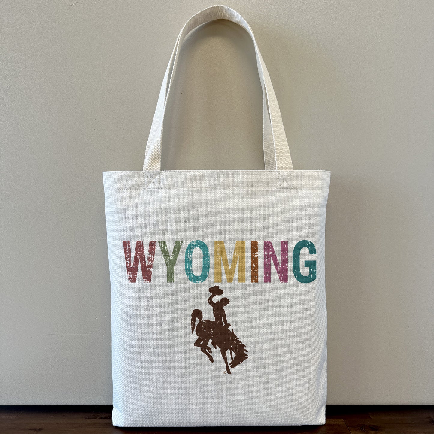 Distressed “WYOMING” Color Block Tote