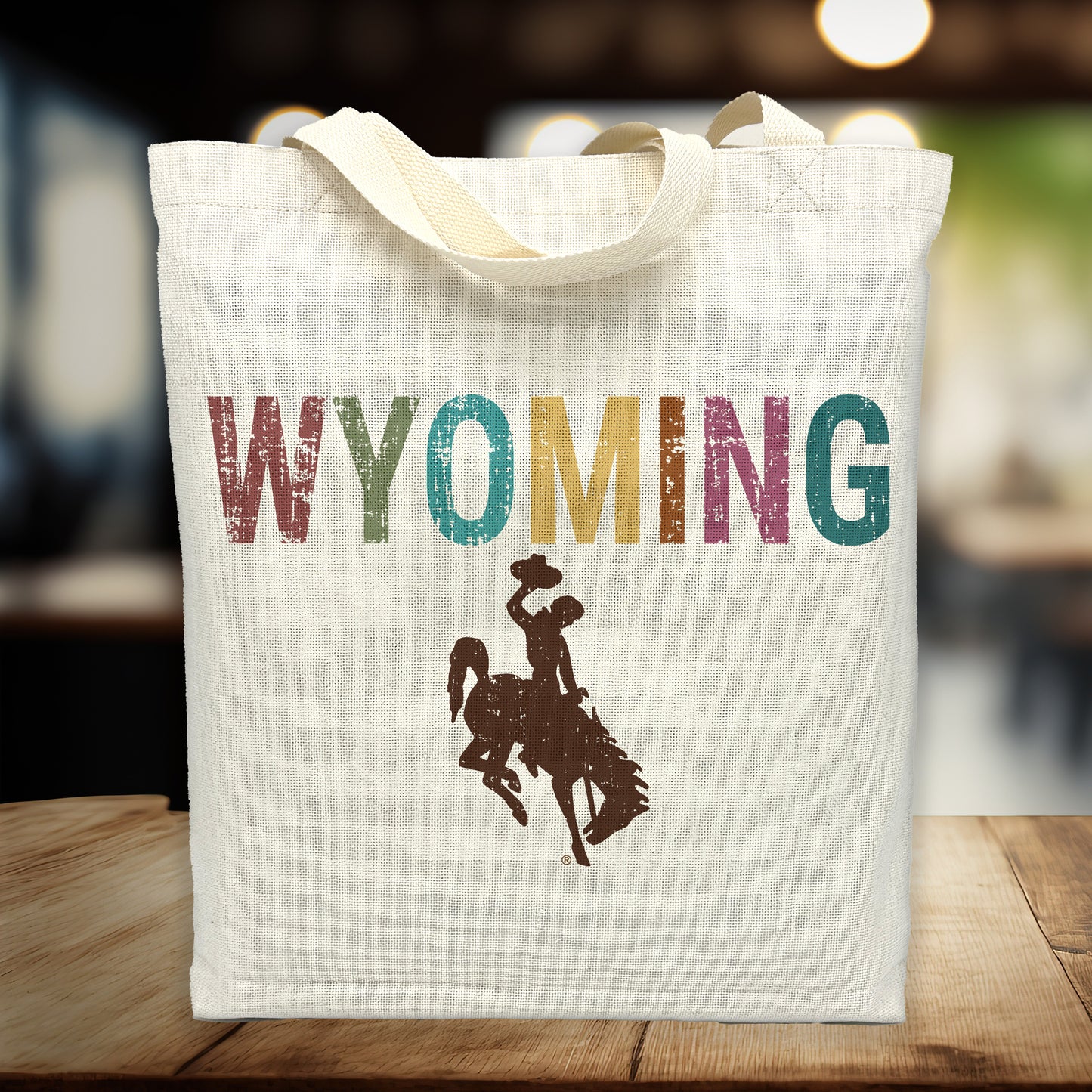 Distressed “WYOMING” Color Block Tote