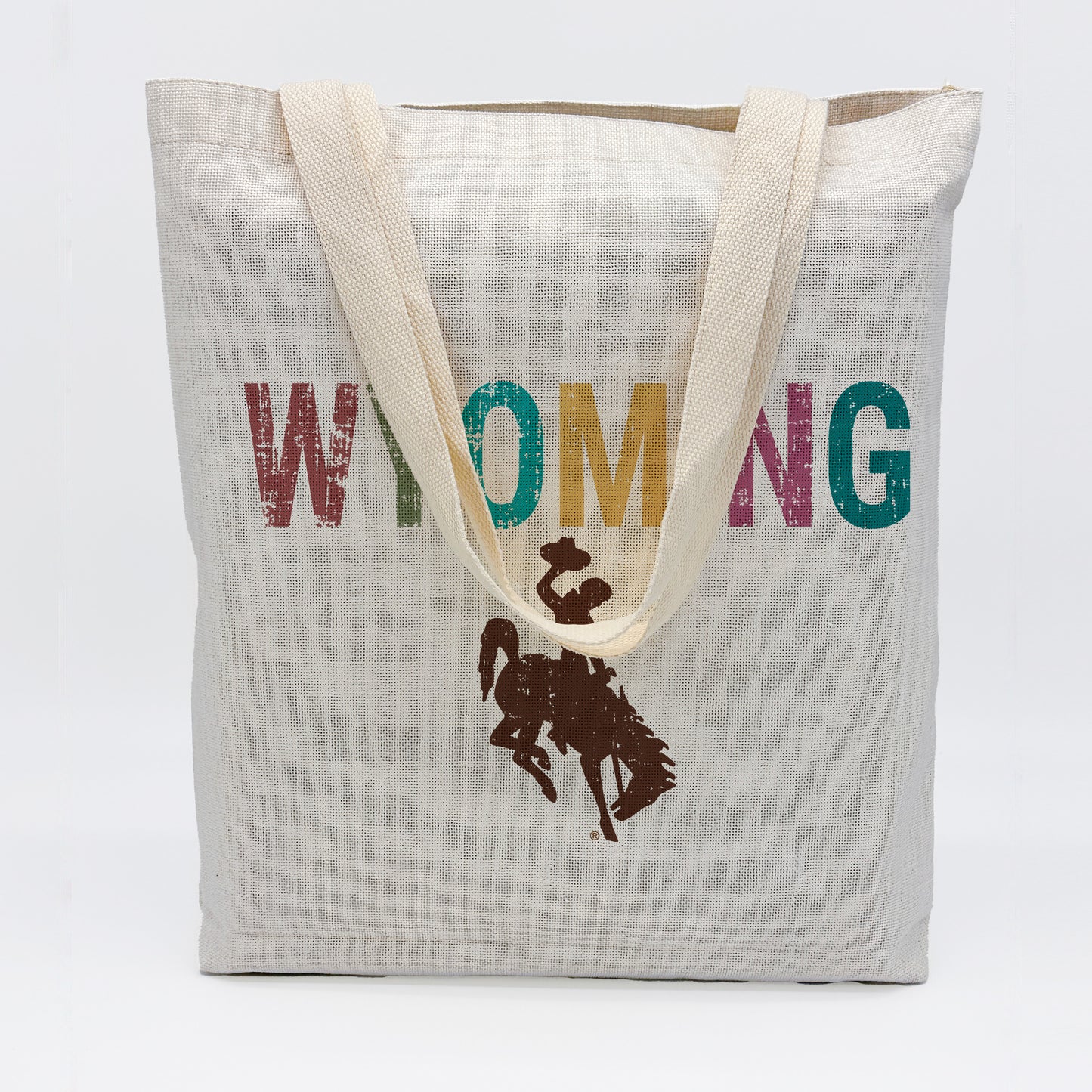 Distressed “WYOMING” Color Block Tote