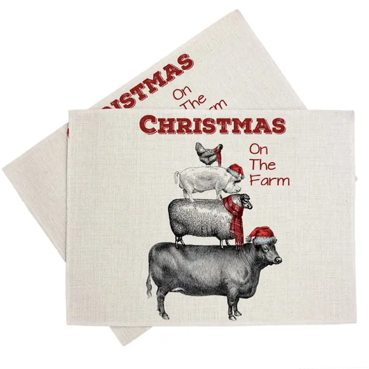 Christmas on the Farm Linen Placemat – Rustic Holiday Table Decor