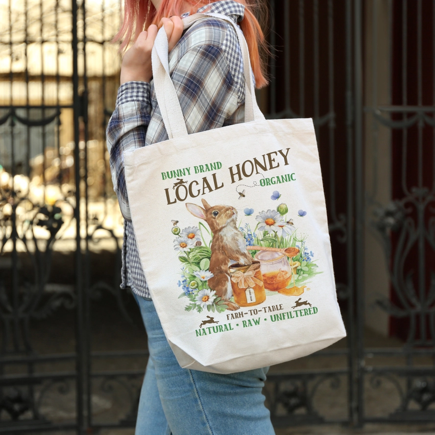 Local Honey Canvas Tote Bag  Bee Farmer Tote Bag Reusable Shopping Bag great for Shopping Grocery Beach Picnic