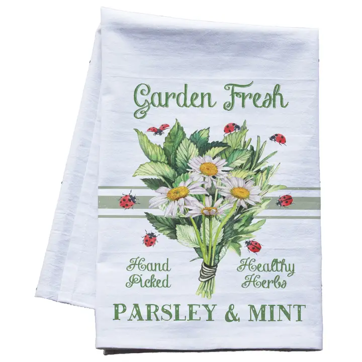 Garden Fresh Parsley & Mint Flour Sack Tea Towel – Rustic Kitchen Decor