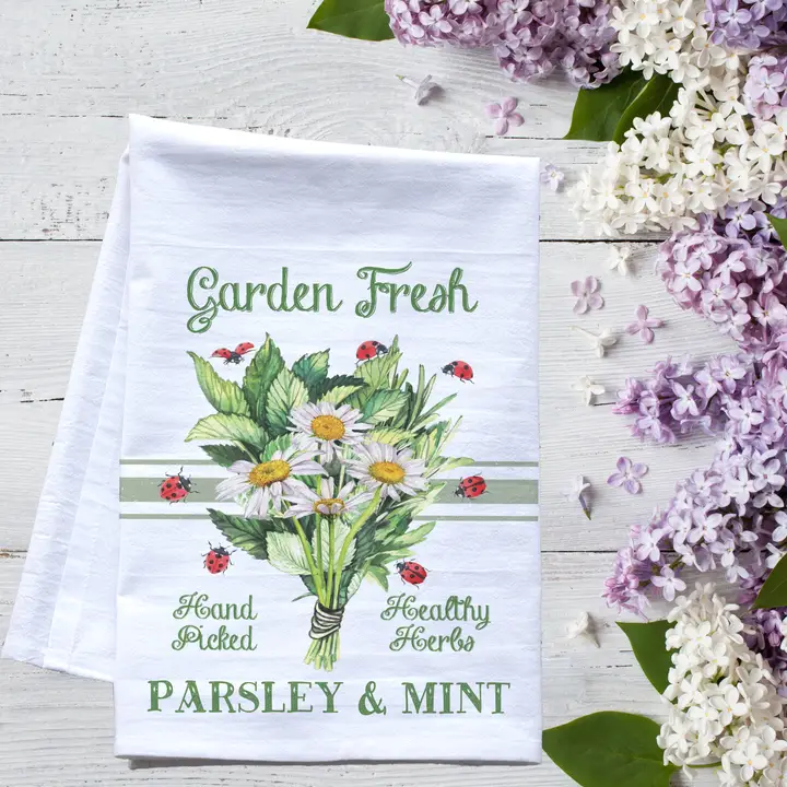 Garden Fresh Parsley & Mint Flour Sack Tea Towel – Rustic Kitchen Decor