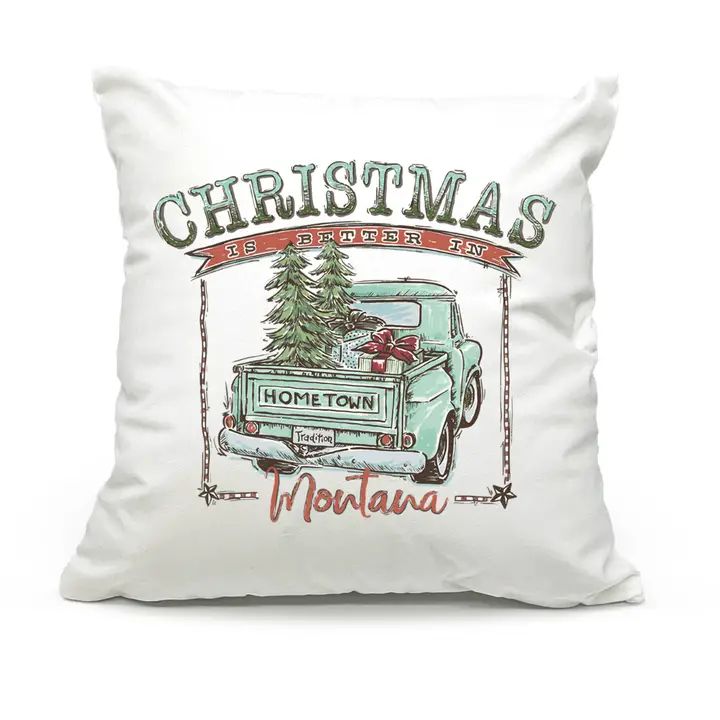 Christmas Is Better In Montana Throw Pillow - Teal Design