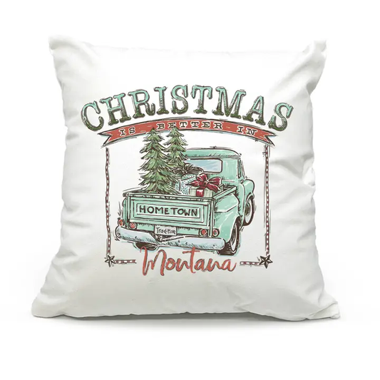 Christmas Is Better In Montana Throw Pillow - Teal Design