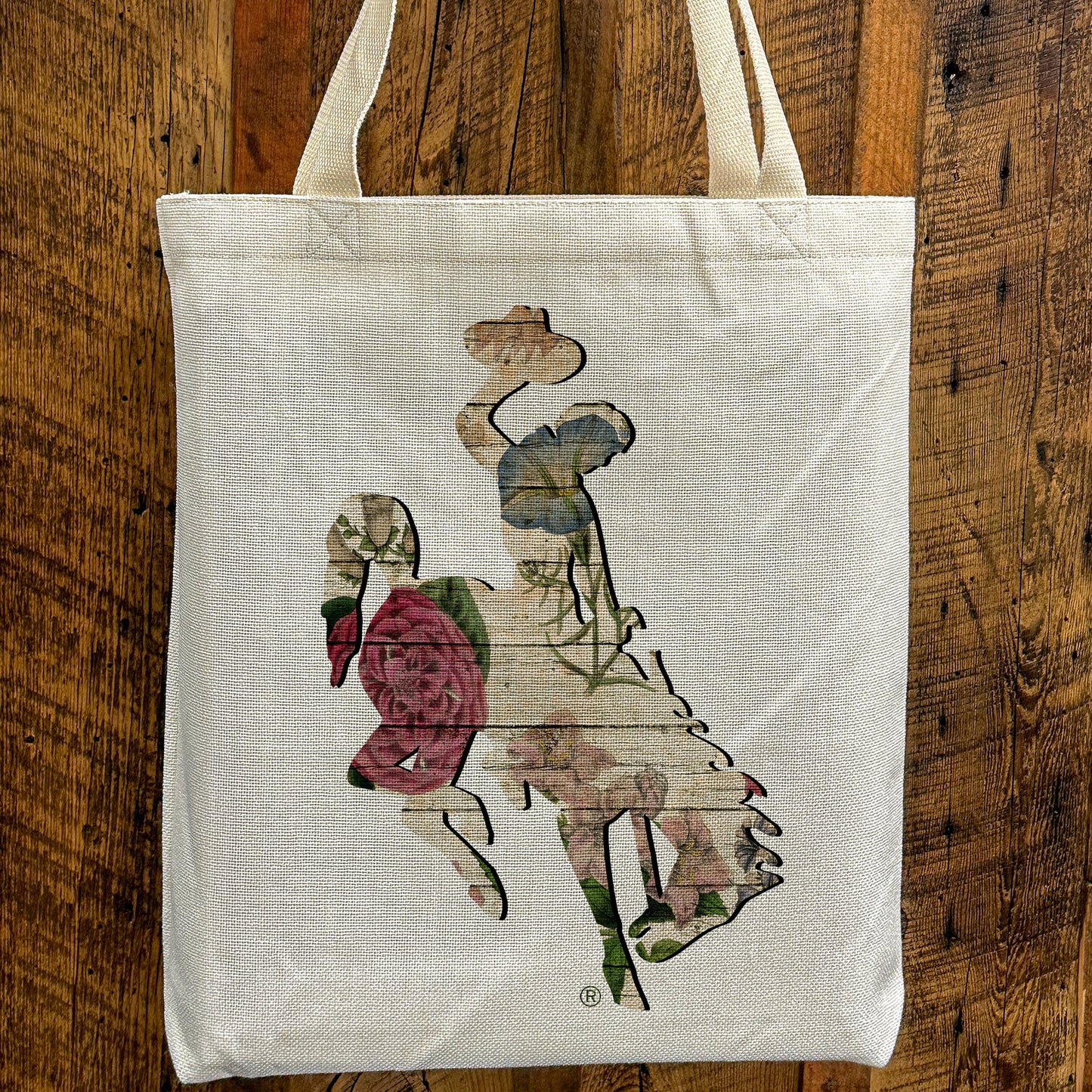 Floral Barnwood Bucking Horse Tote