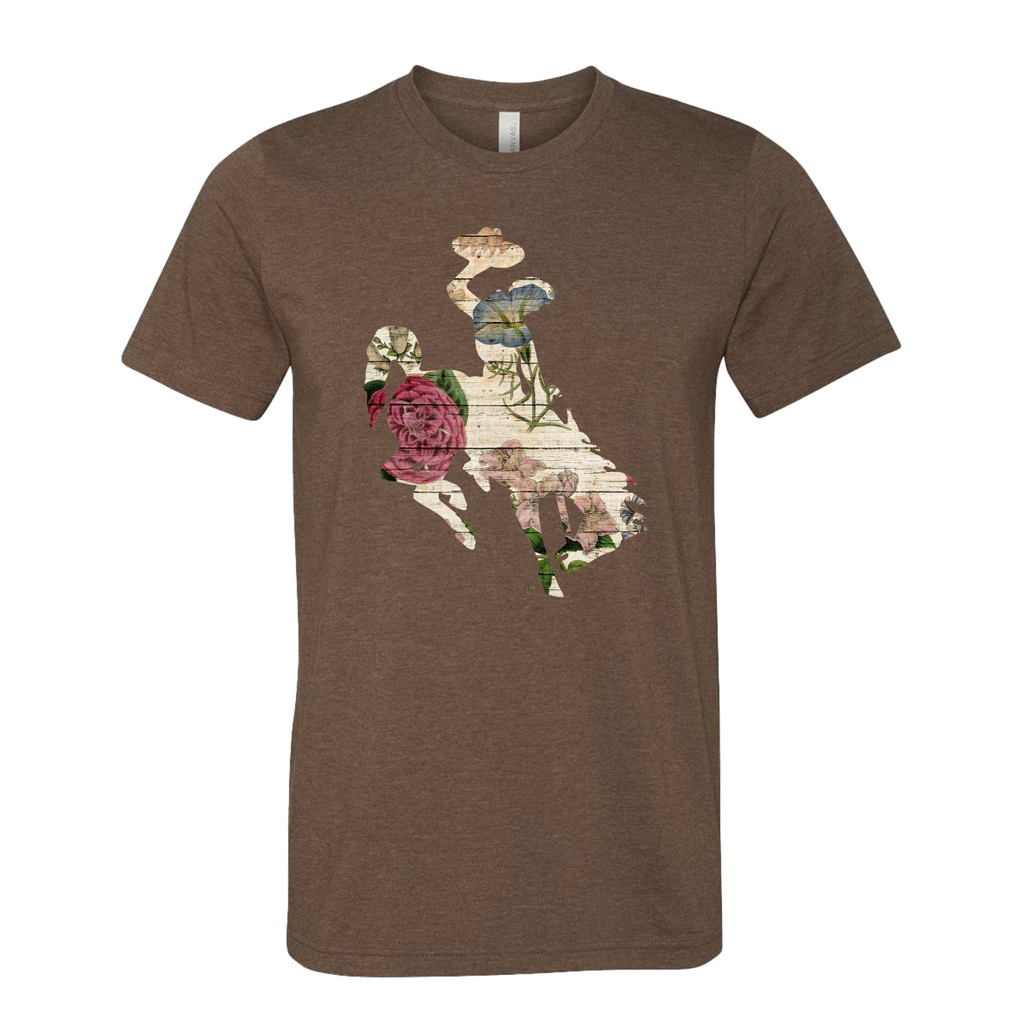 floral western t-shirt, barnwood cowboy tee, bucking horse shirt, Wyoming rodeo shirt, rustic graphic tee, western floral shirt, cowgirl style tee, barnwood print shirt, Wyoming bucking bronco tee