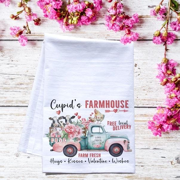 a tea towel with a farm truck on it