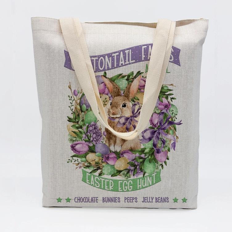 a tote bag with a picture of a bunny on it