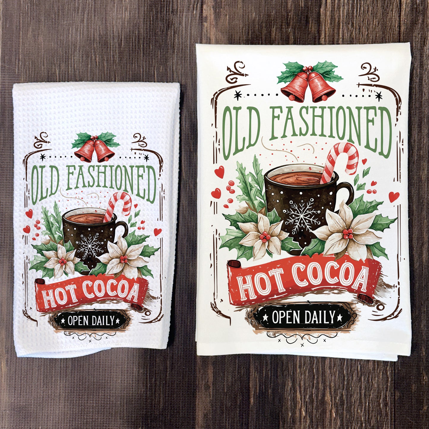 Old Fashioned Hot Cocoa Tea Towel – Waffle Weave or Flour Sack Cotton