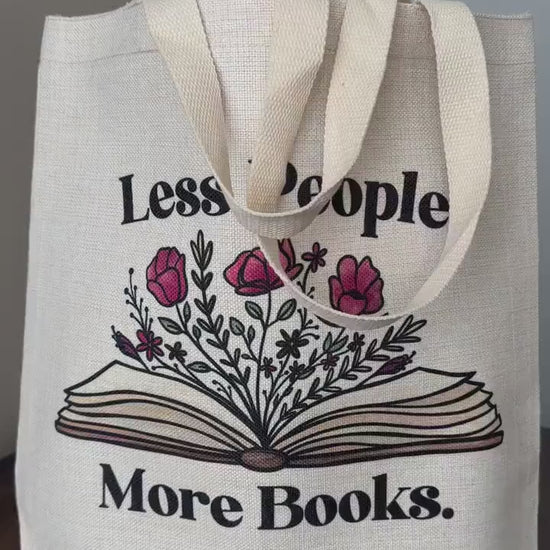 Less People More Books Tote Bag -  Library Bag for Readers, Reusable Textured Canvas Bag,  Gift for book lovers