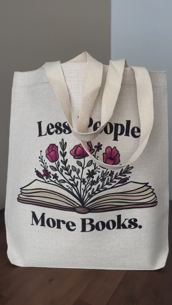 Less People More Books Tote Bag -  Library Bag for Readers, Reusable Textured Canvas Bag,  Gift for book lovers