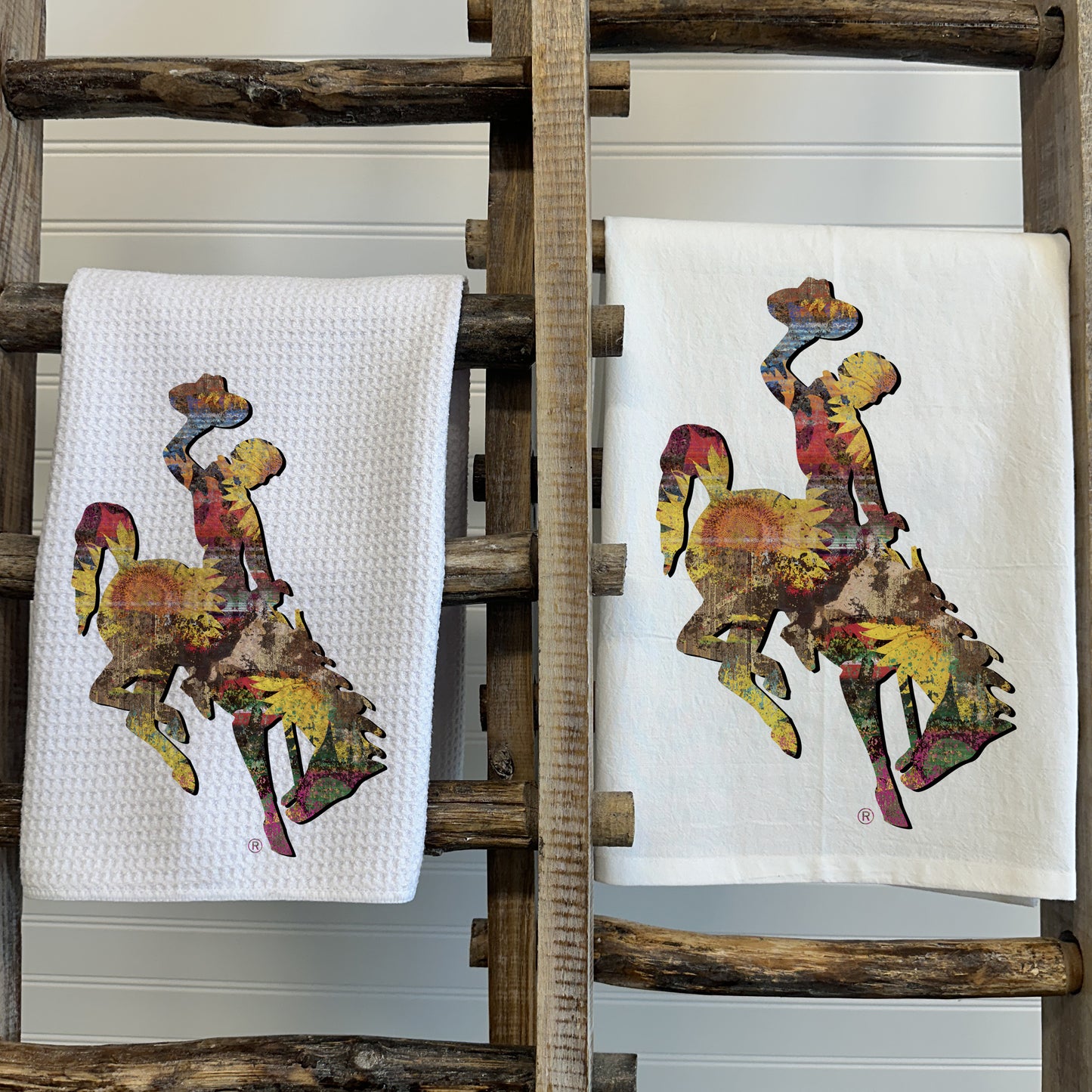 Sunflower Bucking Horse Tea Towel | Summer Western Kitchen Towel