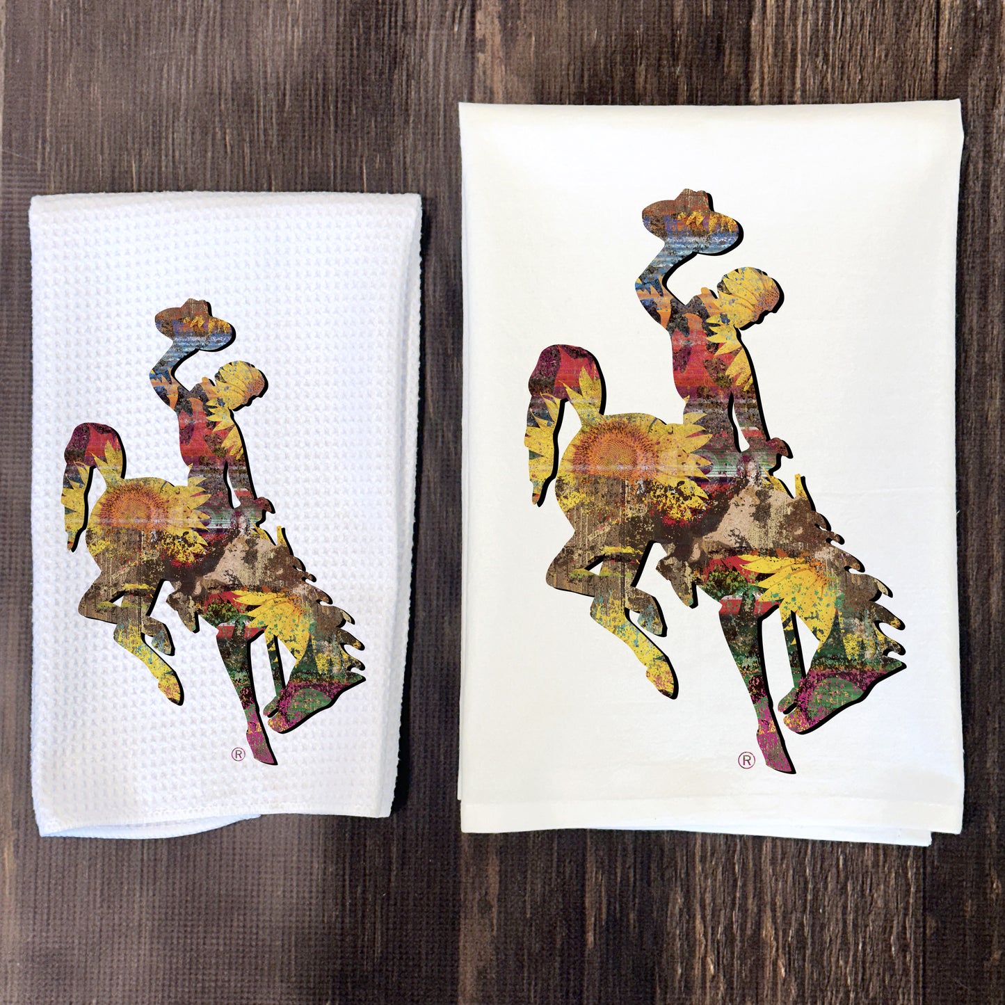 Sunflower Bucking Horse Tea Towel | Summer Western Kitchen Towel
