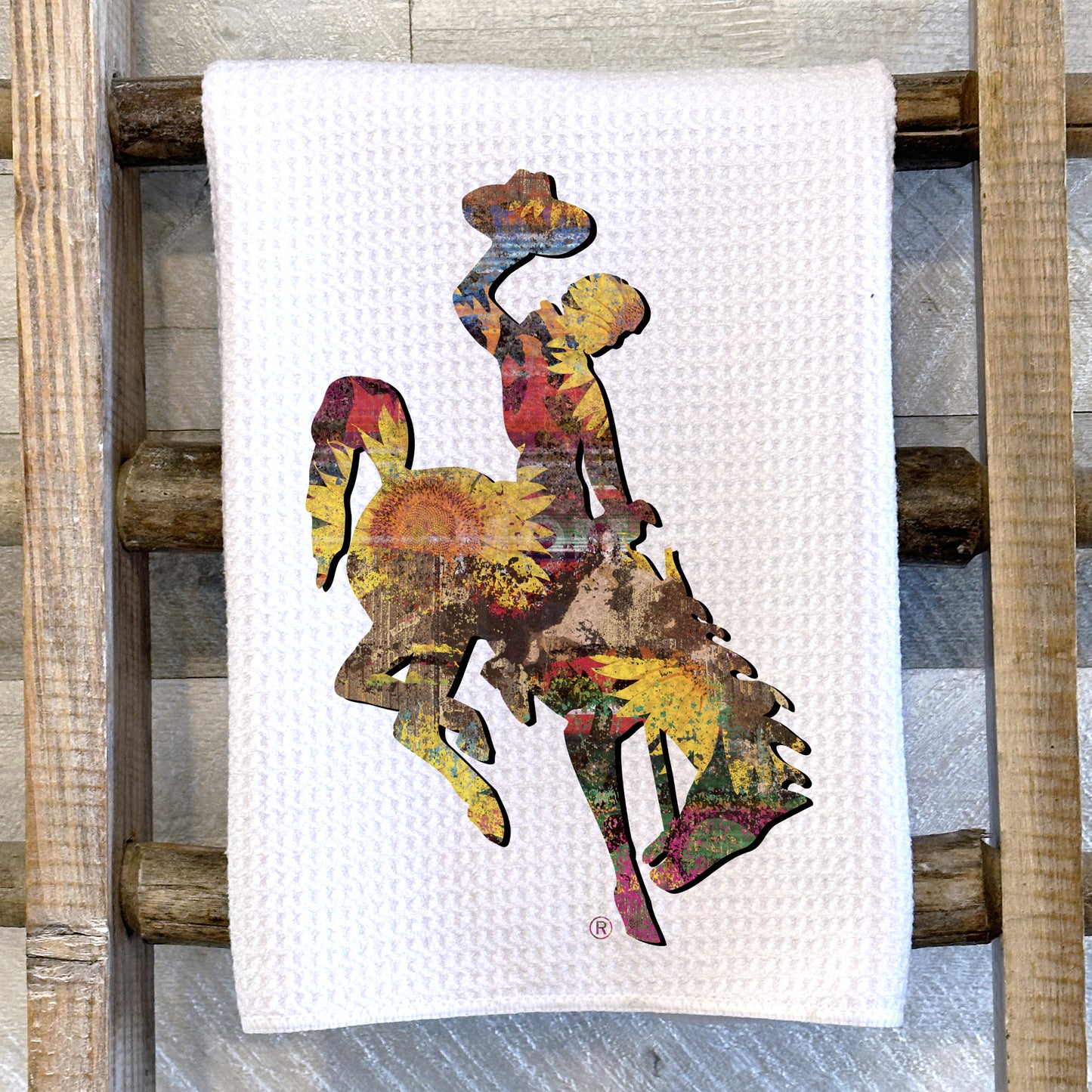 Sunflower Bucking Horse Tea Towel | Summer Western Kitchen Towel