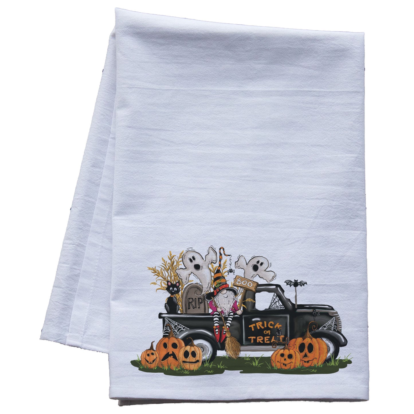 Trick or Treat Gnome Truck Tea Towel