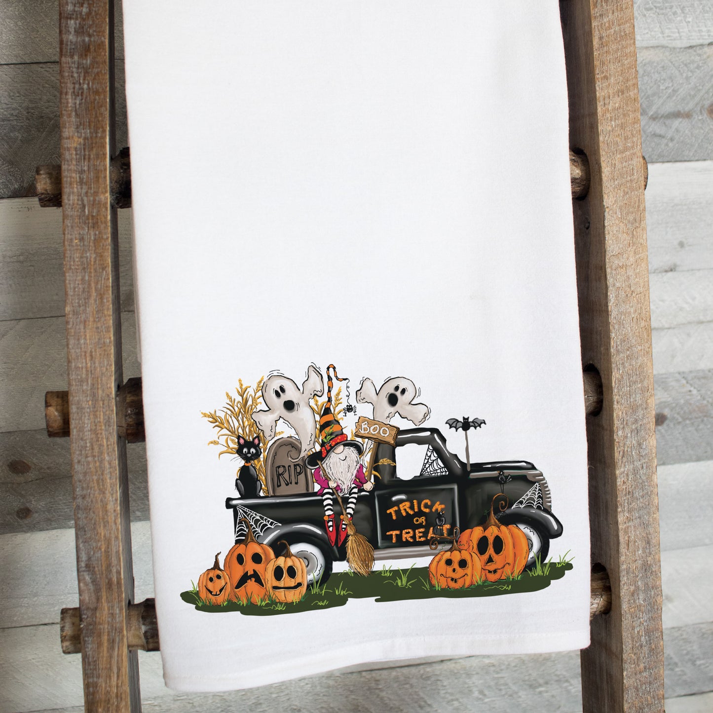 Trick or Treat Gnome Truck Tea Towel