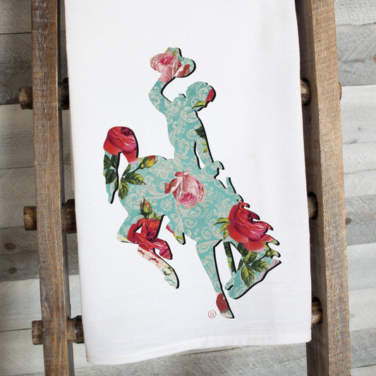 Vintage Rose Wyoming Bucking Horse Tea Towel | Cottagecore Kitchen Towel