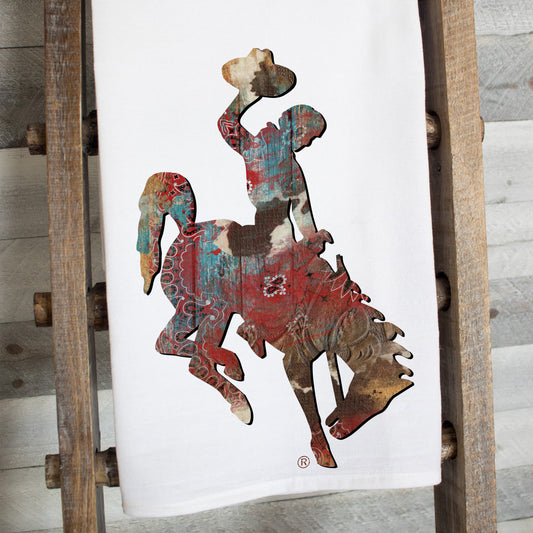 Western Bucking Horse Tea Towel | Rustic Wyoming Kitchen Towel