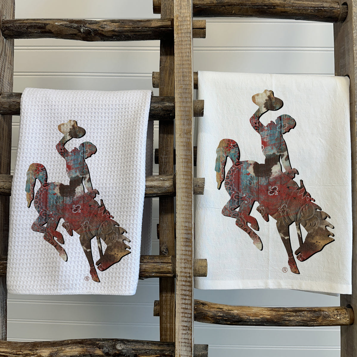 Western Bucking Horse Tea Towel | Rustic Wyoming Kitchen Towel